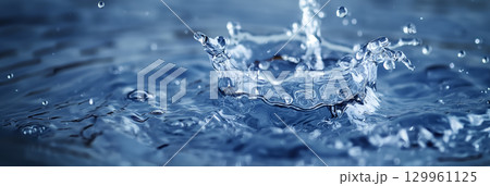 Water splash in serene blue tones 129961125