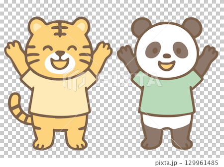 老虎和熊貓角色舉起手 老虎和熊貓角色舉起手 129961485