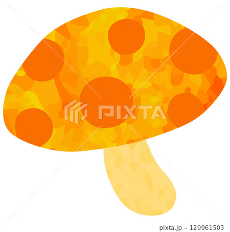 ドットの入ったオレンジ色のキノコのイラスト ベクター素材 129961503