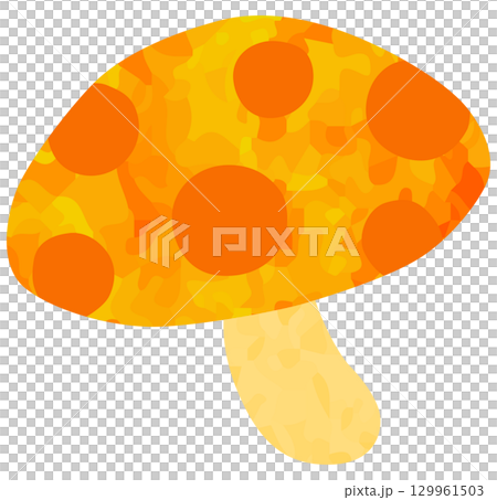 ドットの入ったオレンジ色のキノコのイラスト ベクター素材 129961503