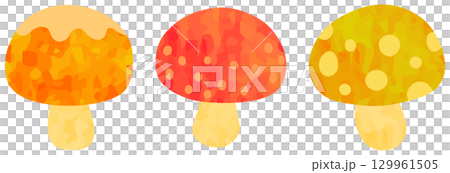 Illustration set of small mushrooms with patterns Orange, red, yellow 129961505