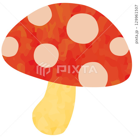 ドットの入った赤いキノコのイラスト ベクター素材 129961507