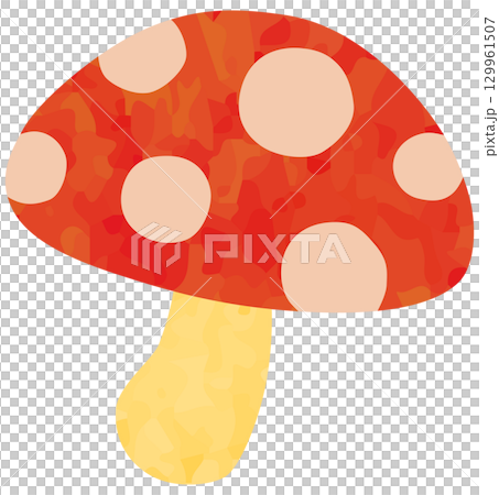 ドットの入った赤いキノコのイラスト ベクター素材 129961507