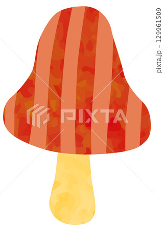 縞模様の入った赤色のキノコのイラスト ベクター素材 129961509