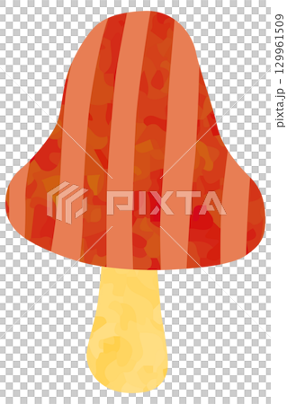 縞模様の入った赤色のキノコのイラスト ベクター素材 129961509