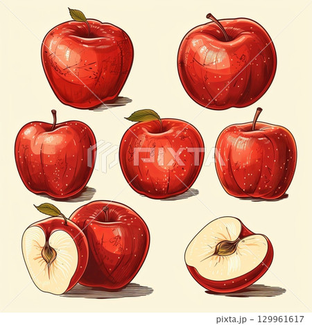 Vibrant Red Apple Collection Fresh, Juicy Fruits for Healthy Eating Concepts 129961617