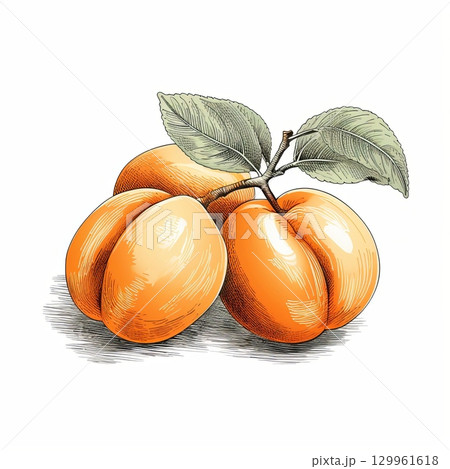 Fresh Apricots on the Branch with Leaves, Isolated on White Background. Healthy Eating Concept. 129961618
