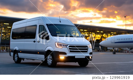 White Minibus at Airport 129961919