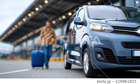 Airport shuttle car with passenger and luggage 129961925