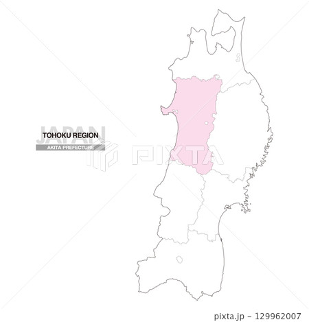 日本地図 東北地方 秋田県 県境有り 01 129962007