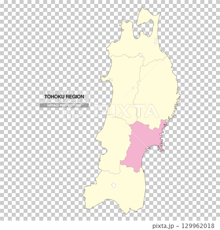 日本地図 東北地方 宮城県 県境有り 02 129962018