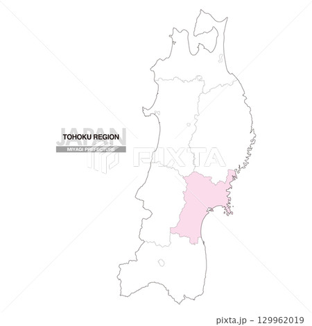 日本地図 東北地方 宮城県 県境有り 01 129962019