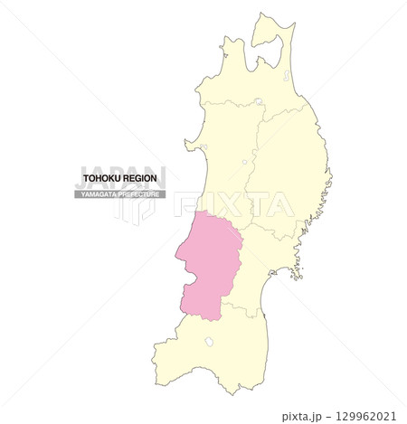 日本地図 東北地方 山形県 県境有り 02 129962021