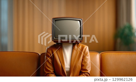 Surreal concept person with TV head Surreal concept person with TV head 129962126