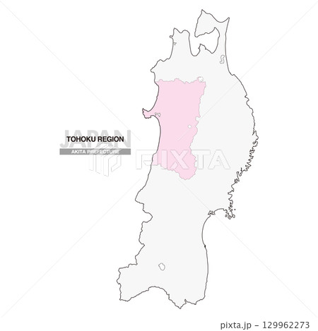 日本地図 東北地方 秋田県 県境無し 01 129962273