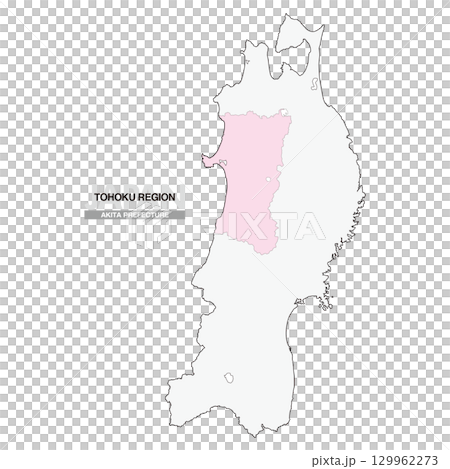 日本地図 東北地方 秋田県 県境無し 01 129962273