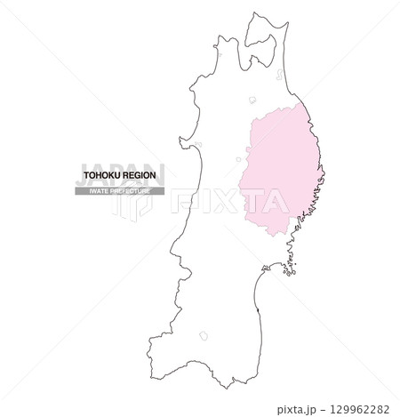 日本地図 東北地方 岩手県 県境無し 01 129962282