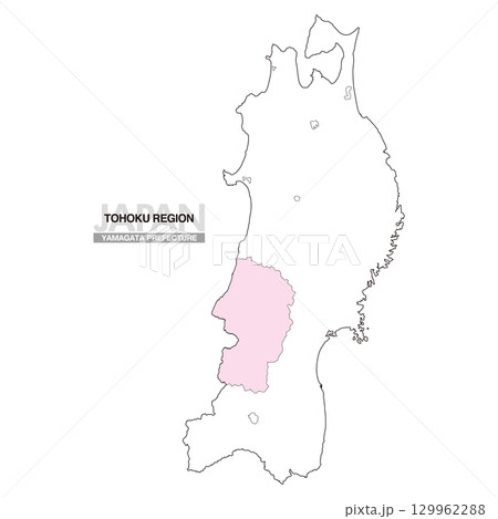 日本地図 東北地方 山形県 県境無し 01 日本地図 東北地方 山形県 県境無し 01 129962288