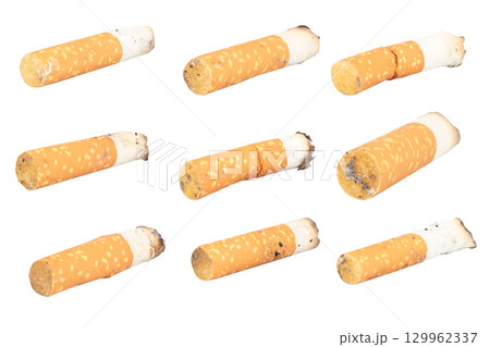 Cigarette Butt on White Background trash Cigarette Butt on White Background trash 129962337