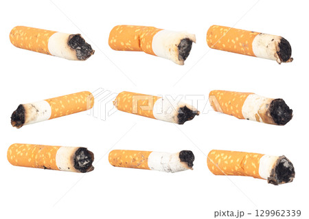 Cigarette Butt on White Background trash 129962339