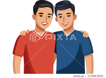 生成ai 肩を組む仲のいい男性二人 129963005
