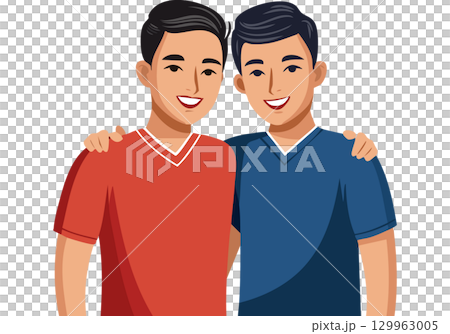 生成ai 肩を組む仲のいい男性二人 129963005