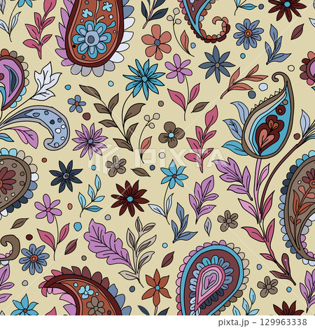 Paisley seamless pattern design for textile fabric print. A fashionable and elegant vector illustration perfect for fabric, apparel, and home decor.  129963338