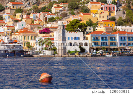 Colorful Neoclassical Houses in Symi, Greece Colorful Neoclassical Houses in Symi, Greece 129963931