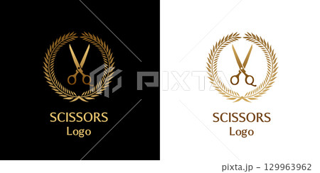 A Creative and Stylish Golden Scissors Logo Design Perfect for Barbershops and Hair Salons 129963962