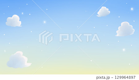 パステル水色の雲と星の背景（YouTube背景・リラックス用） 129964897