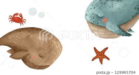 Adorable Underwater Creatures Featuring Both Crab and Starfish in a Colorful Display Adorable Underwater Creatures Featuring Both Crab and Starfish in a Colorful Display 129965704