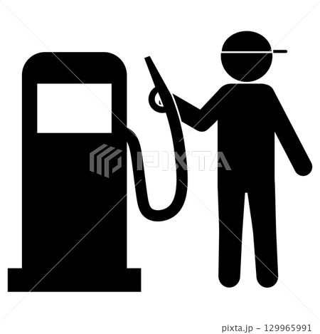 ガソリンスタンドで給油するスタッフのピクトグラム 129965991