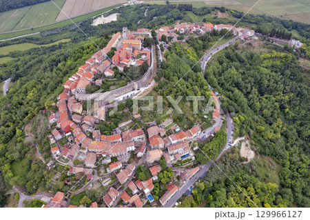 Historic hilltop town of Motovun in Istria, Croatia. 129966127