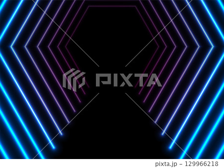 Abstract tunnel with blue purple neon laser lines technology background 129966218