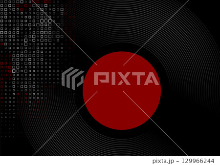 Tech minimal geometric abstract black background with red circle and square dots 129966244