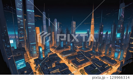 ゲーム背景 真夜中の近未来ハイウェイのあるサイバーシティ ゲーム背景 真夜中の近未来ハイウェイのあるサイバーシティ 129966314