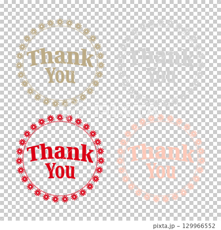 Thank You ロゴ 花リース めでたい色4点セット（金・銀・赤・桜色） 129966552