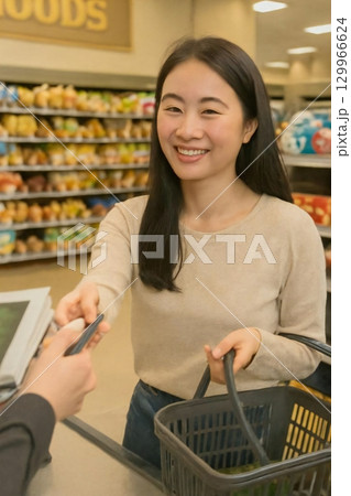 レジで支払いをしている場面を生成 129966624