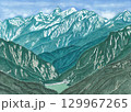 北アルプス水晶岳山頂からの山々　白馬三山　白馬岳、杓子岳、白馬鑓ヶ岳　 129967265