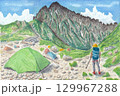 剣沢キャンプ場と剣岳の雄姿　ソロテント 129967288