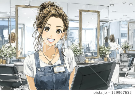 美優シリーズ：美容院の受付で笑顔の日本人女性 129967653