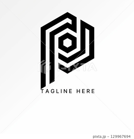 Logo design graphic concept creative premium vector stock image top sell initial P, PD, PC font line haxagon cutting monogram typography studio brand 129967694