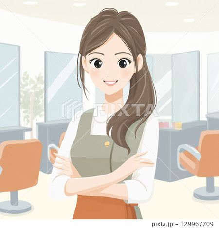 美容院の受付で笑顔の日本人女性 美容院の受付で笑顔の日本人女性 129967709