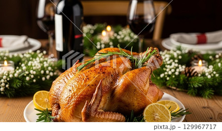 おいしそうなクリスマスチキン おいしそうなクリスマスチキン 129967717