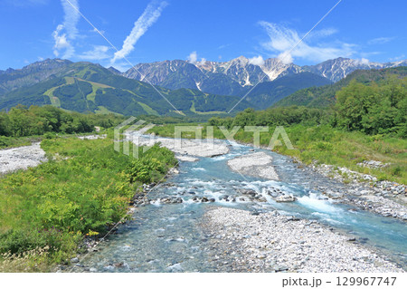 白馬山麓から望む夏の北アルプス 129967747