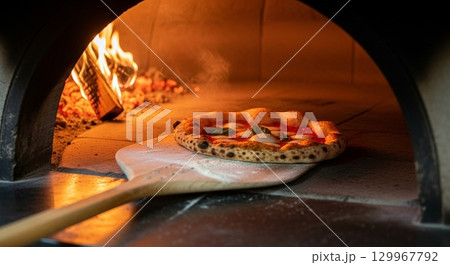 The moment of baking pizza 129967792
