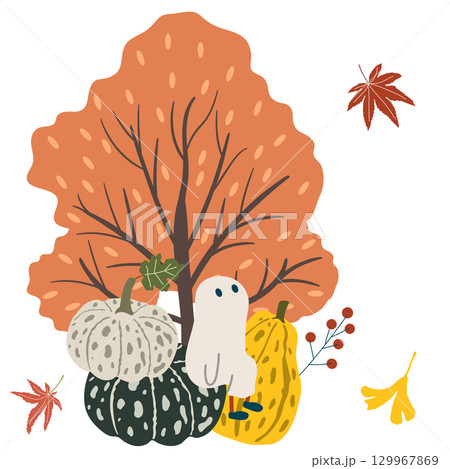 秋にひたるハロウィンのお化け 秋にひたるハロウィンのお化け 129967869