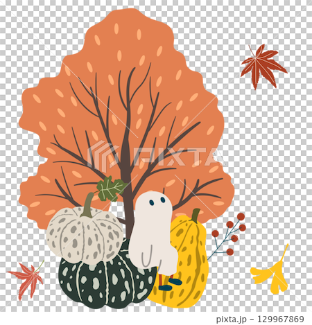 秋にひたるハロウィンのお化け 秋にひたるハロウィンのお化け 129967869