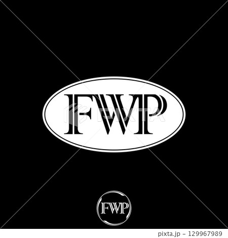Logo design graphic concept creative premium vector stock image top sell initial FWP serif font cutting on ellipse elegant stylish luxury branding art 129967989