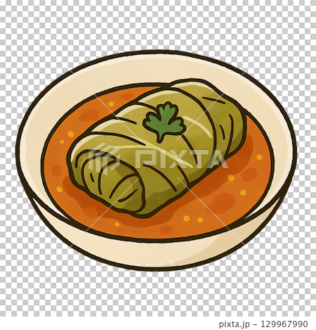 Hand-drawn style cutout illustration of cabbage rolls 129967990